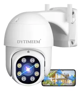 Cámara De Seguridad Exterior Wifi Inalámbrica 1080p Con Alarma,DYTIMEEM SP028 Cámara Visión 360°,2MP,Detección de movimiento,Audio bidireccional,Visión nocturna a todo color,IP66 Impermeable,Blanco