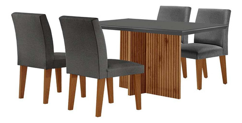 Mesa Jantar Vidro Berlim 4 Cadeiras Bélgica Linho Grafite