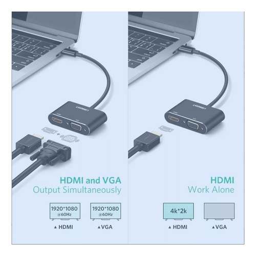 Adaptador Ugreen Usb C A Hdmi 4k + Vga Power Delivery Usb3.0