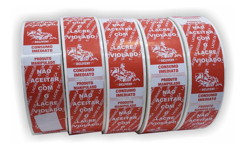 2.000 Etiquetas Lacre Segurança Para Delivery Alimentos Cor Vermelho com moto
