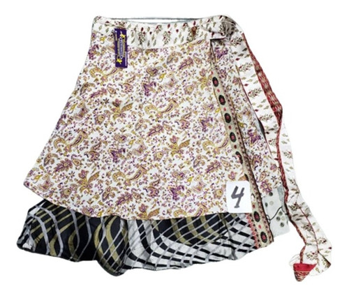 Pollera Mini Mil Formas Seda Hindú Estampada Doble Capa