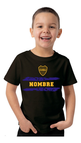 Remera  Algodón Boca Juniors Cabj Franja Nombre Niño