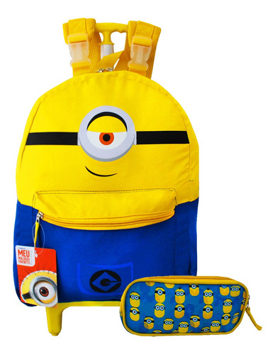 Kit Mochila Rodinhas Escolar + Estojo Os Minions Mn2296 Clio