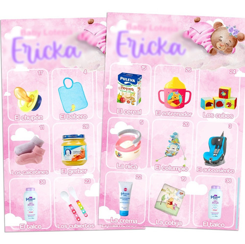 Lotería Baby Shower Oso Rosa Niña Juego 30 Cartones Digital