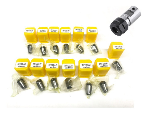 Imagem 1 de 3 de Suporte Er11a + 13 Pinças Er11 De 1mm Até 7mm Motor Spindle