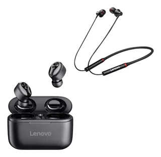 Combo Lenovo Audifono Bluetooth Ht18 Earbuds + He05x Vincha