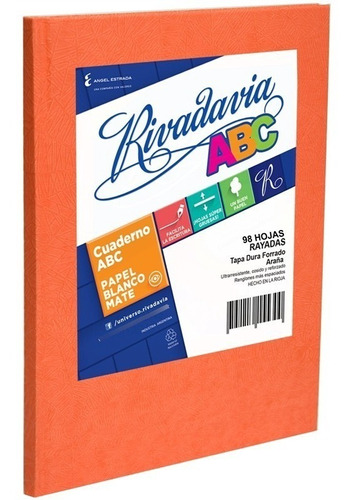Cuaderno Rivadavia Abc Tapa Dura X98 Hjs Rayado Naranja