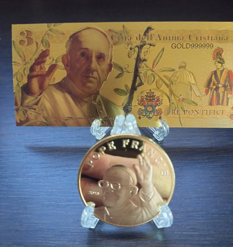 Cédula De Polímero Mais Medalha Comemorativa Papa Francisco