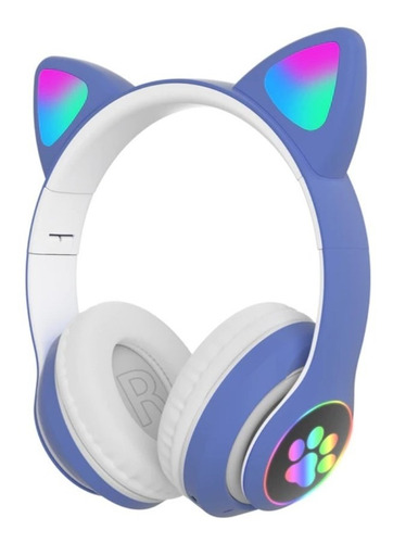 Audífonos Wireles Diadema De Gato Bluetooth Fm Micro Sd Rgb 