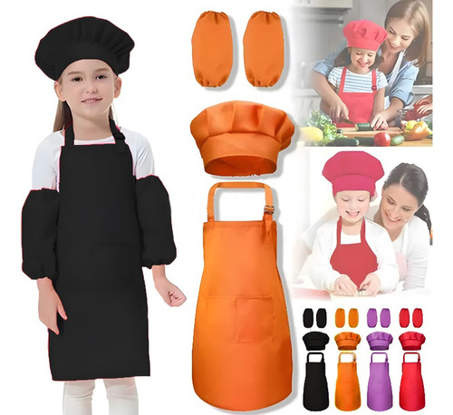 Uniforme De Cocina Infantil Delantal Gorro Mangas 8 Piezas