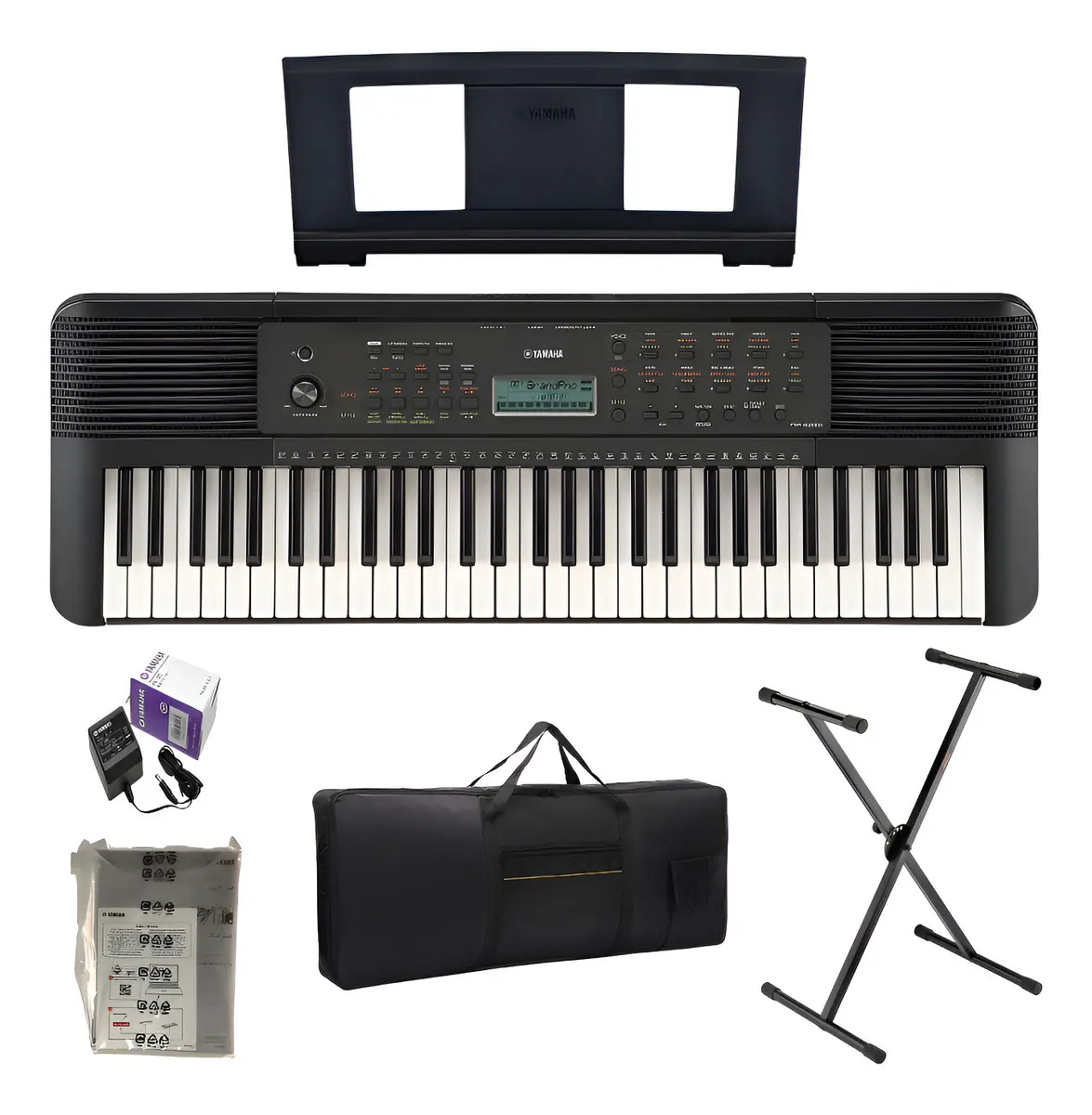Kit Teclado Yamaha Psr-e283 Con Base Y Estuche Negro