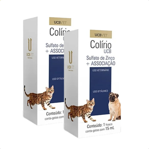 Kit 2 Colírio 15ml Cães Gatos Solução Oftalmológica Ucb Vet