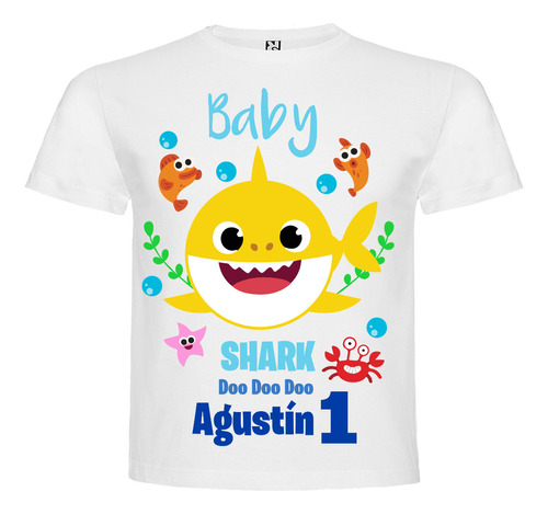 Polera Personalizada Baby Shark Algodon Niños Cumpleaños