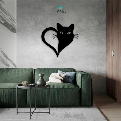 Gato Amor / Cuadro Decorativo Moderno Madera Mdf Corte Laser