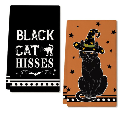 Juego De 2 Paños De Cocina De Halloween, Gato Naranja Hisses
