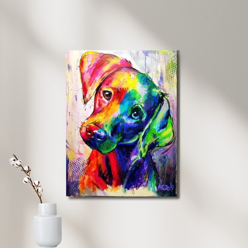 Cuadro Decorativo 30 X 45 Premium Cachorro Colorido Pop Art