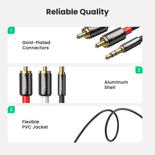 Imagen 3 de 7 de Cable Auxiliar 3.5mm A 2rca Ugreen Macho A Macho 2m