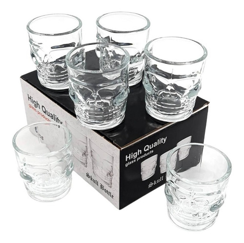 Set 6 Vaso Calavera 75 Ml Vidrio Corto