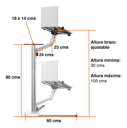 Stand Para Notebook Mac Tablet Celular Aluminio 105 Cms