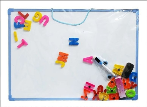 Imagen 1 de 4 de Pizarra Magnetica Tiza Y Maracador Con Letras 50x35 Celeste