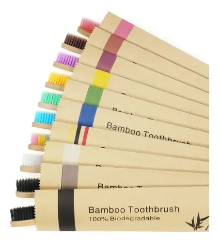 10 Escovas De Dentes De Bambu Embalagem Individual Ecológica