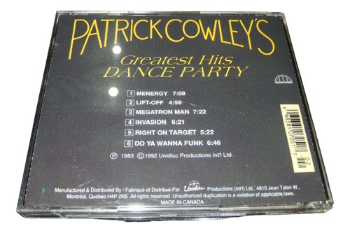 Patrick Cowley's Greatest Hits Dance Party Cd Made In Canada