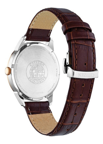 Reloj Citizen Dress Classics Corso Original Hombre Color De La Correa Marrón Oscuro Color Del Bisel Oro Rosa Color Del Fondo Azul