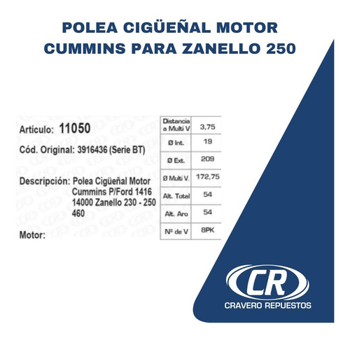 Polea Cigüeñal Motor Cummins Para Zanello 250