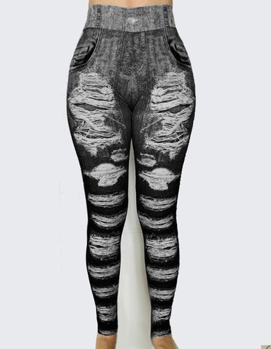 Imagem 1 de 2 de Legging Jeans Preta Suporte Fitness