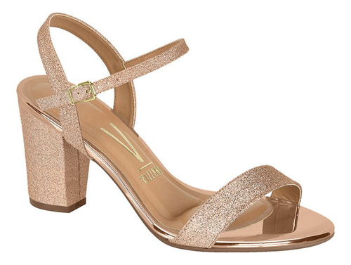 Sandália Feminina Salto Bloco Médio Dourado Glitter Vizzano