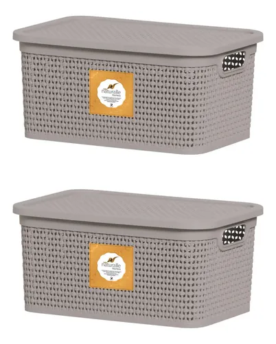 Kit 2 Caixa Naturalle Rattan 15l Rischioto Areia Com Tampa
