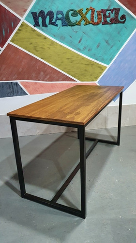 Imagen 2 de 9 de Mesa Industrial 130x60 Con 2 Bancos Largos Hierro Y Madera
