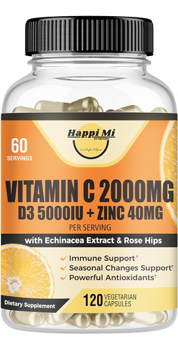 Vitamina C 2000 Mg + D3 5000 Iu + Zinc 40 Mg 120 Cap