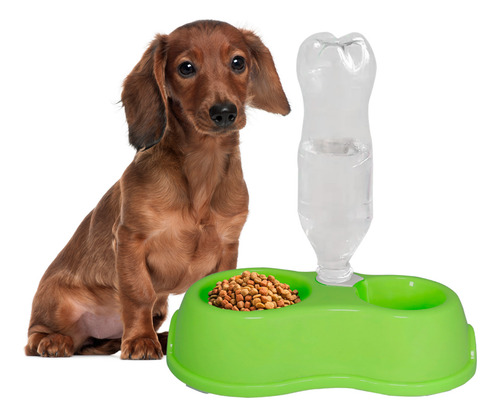 Bebedero Y Comedero Doble Para Mascotas Slim Company Tazón Dispensador Para Agua Y Alimento De Perros Y Gatos Color Verde
