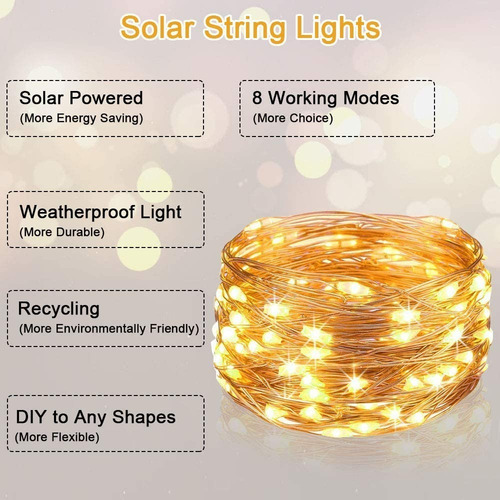 Guirnalda De Luces Solares Exteriores Decoracion 10m 100 Led