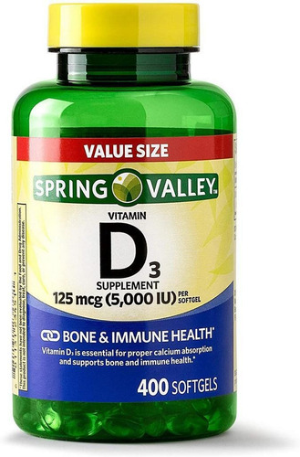 D3 125mcg, 5,000iu - Vitamina Spring Valley - 400 Softgels