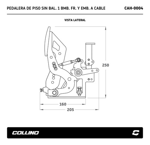 Imagen 5 de 8 de Pedalera Piso Collino 1 Bomba Freno + Embrague A Cable A12