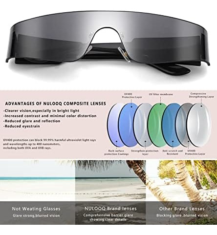 Nulooq Y2k Gafas De Sol Envolventes Futuristas Sin Montura P