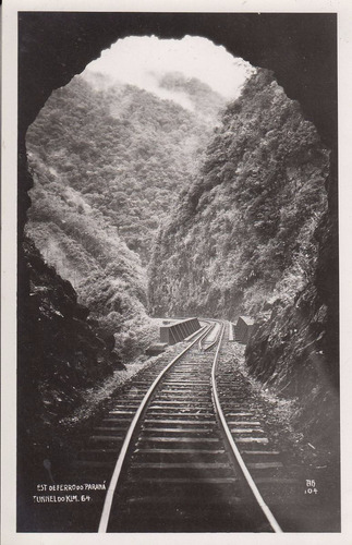 Antigua Fotografia Postal Tunel Ferrocarril Parana Brasil