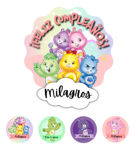 Kit Imprimible Cake Topper + Toppers Osito Cariño Personaliz