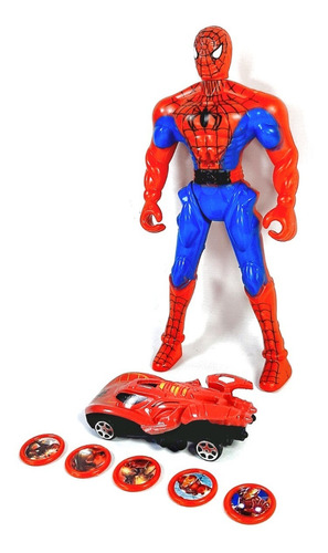 Muñeco Lanza Tazos Spiderman Hulk Y Mas Con Auto A Fricción