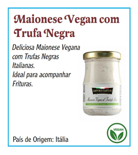 Imagem 2 de 2 de Maionese Vegana Trufada Tartufi 90g Itália