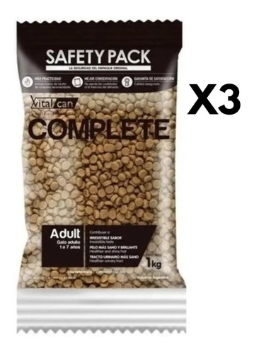 Alimento Vitalcan Complete Gato Adulto 1 Kg X 3u Safety Pack