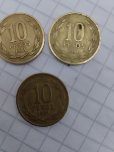 3 Monedas De 10 Pesos 1981 Ángel Libertad Excelente Estado..