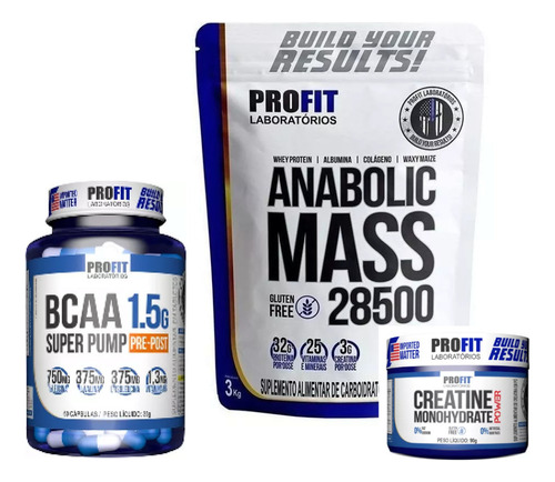 Combo Hipercalórico + Bcaa 1.5 + Creatina 90g - Profit