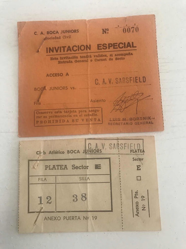 Entrada De Antigua De Fútbol Boca - Vélez Sarfield 1977 (Usado)