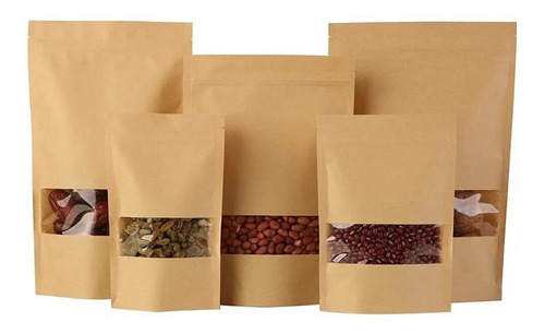 Saco Stand Up Pouch Kraft Com Visor 50 unidades 14x22x4 cm