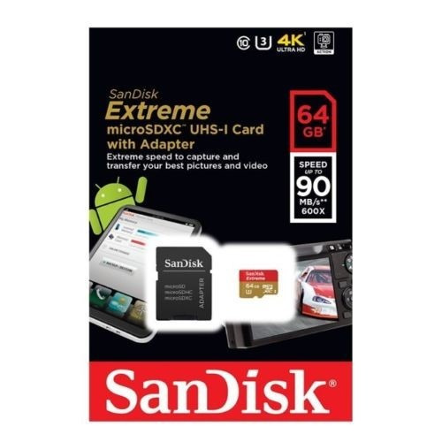 Tarjeta 64gb C10 Sandisk Extreme 90mb/s U3 4k Uhd  Original