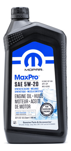 Paquete 6lts Aceite Sintetico Mopar 5w-20