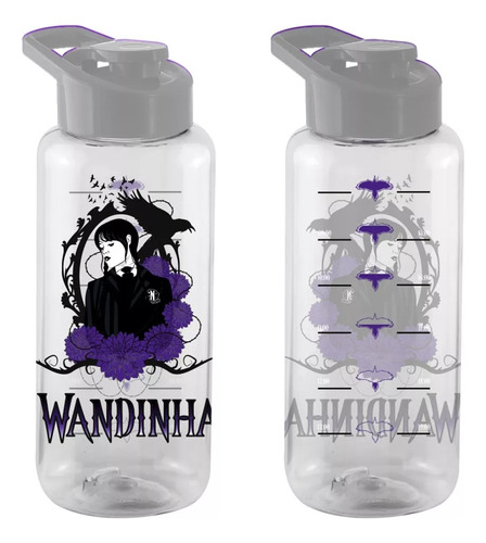 Plasduran Wandinha 1 L garrafa squeeze tampa cinza cor Transparente